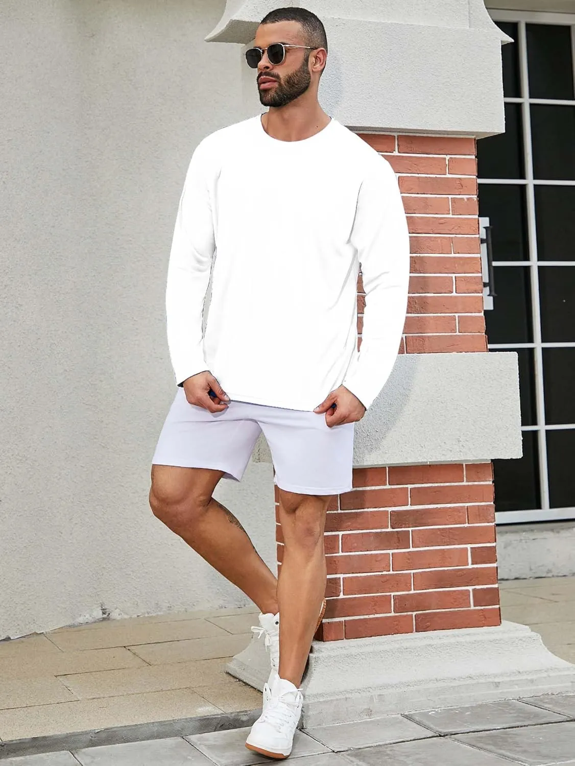 Mens Long Sleeve Shirts Casual Quick Dry Crew Neck Work Shirts Athletic Cycling Hiking T-Shirts 5 Pack