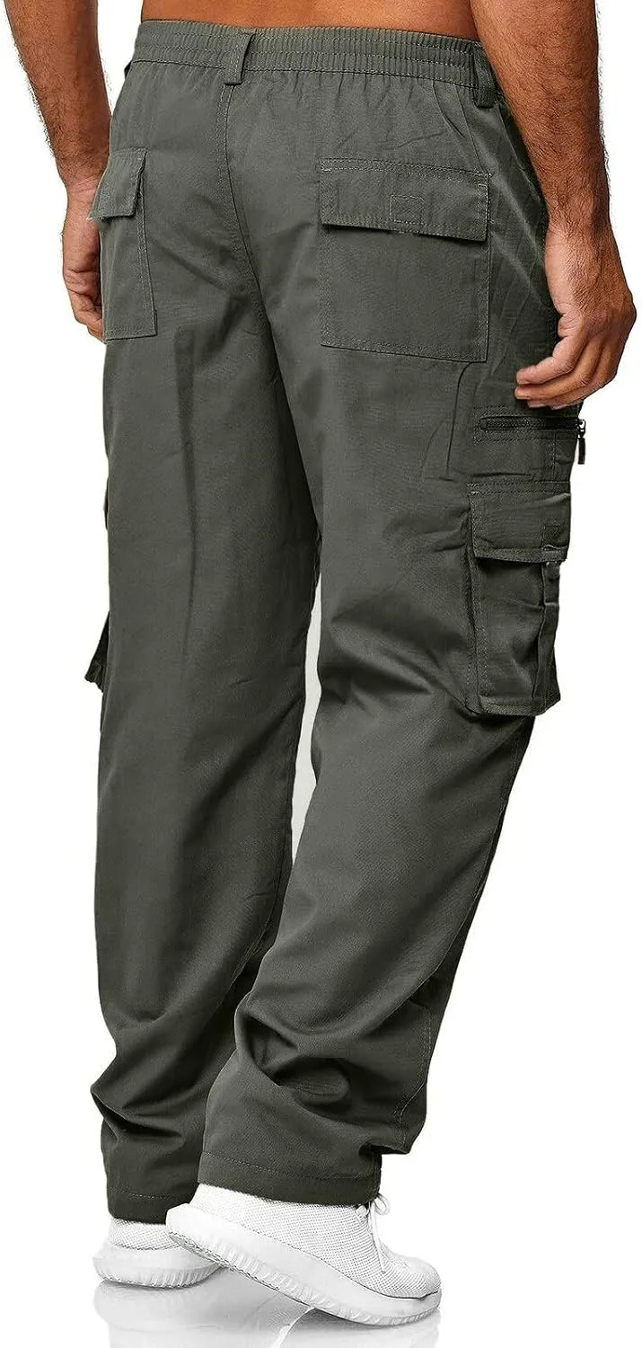 Men's Pant Casual Plus Size Joggers Gym Sweatpant Pockets Elasticated Stretch Waist Cargo Combat Work Pant