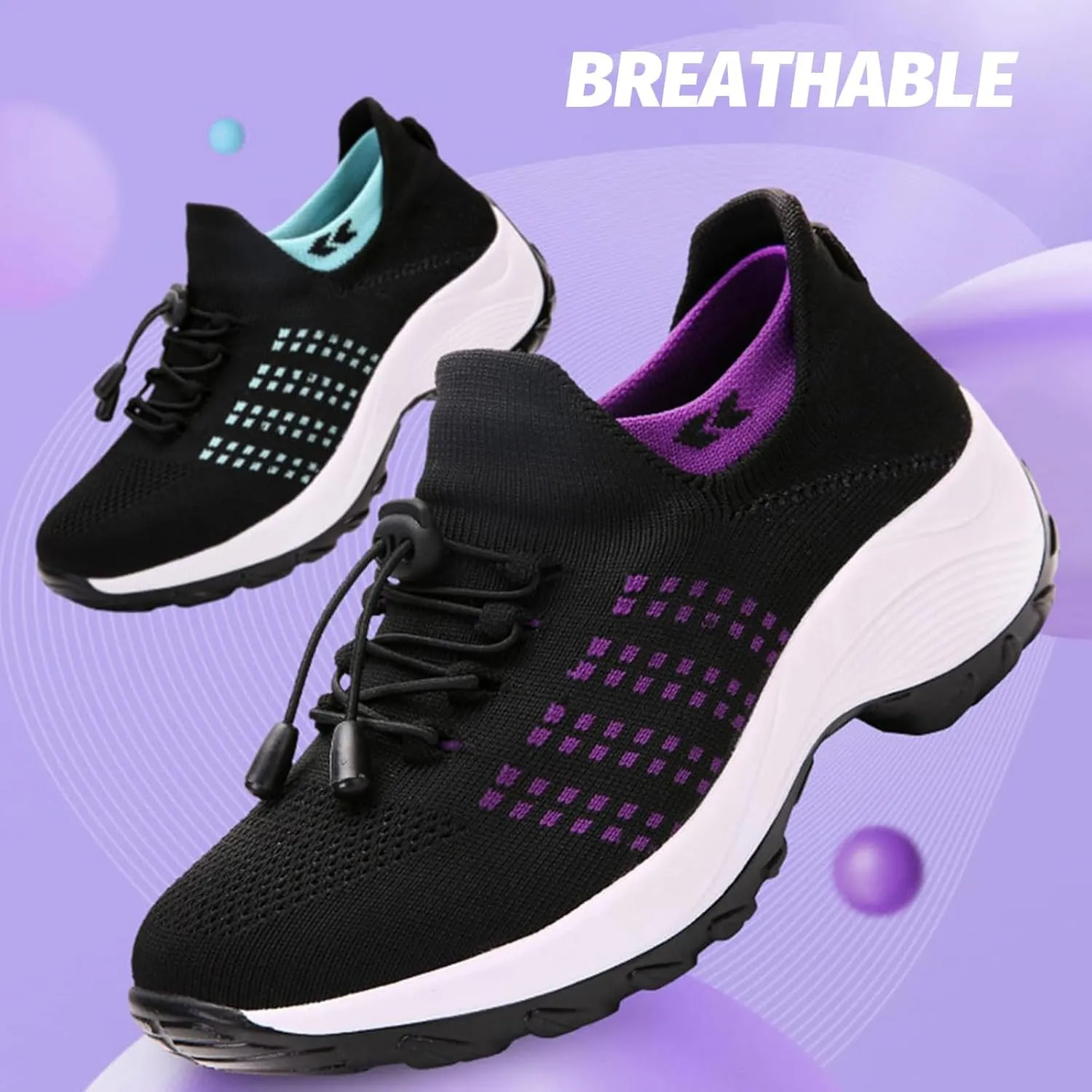 Mens Platform Sneakers Air Cushion for Day Walking, Orthopedic Stretch Breathable, Thick Rocker Bottom for Men Women