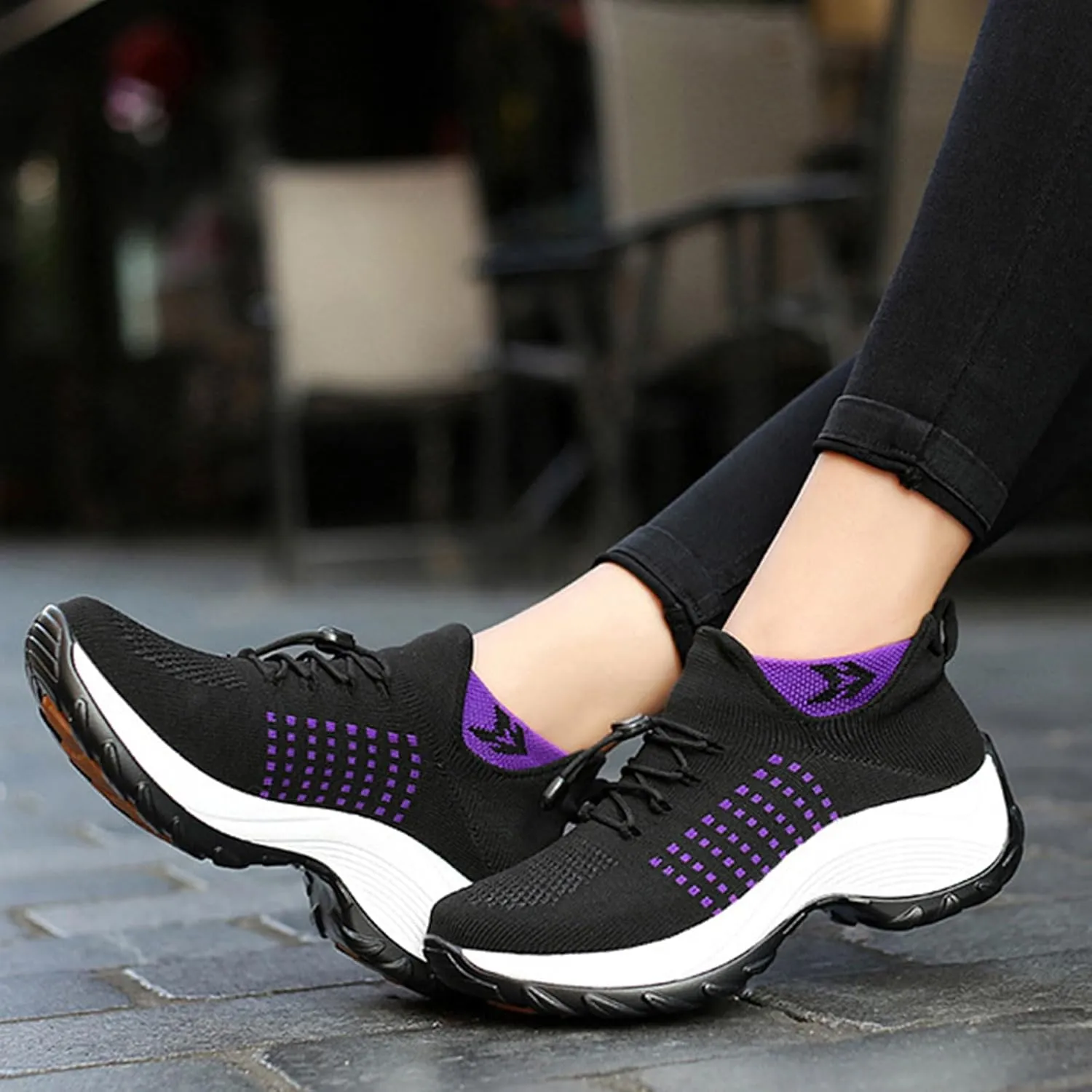 Mens Platform Sneakers Air Cushion for Day Walking, Orthopedic Stretch Breathable, Thick Rocker Bottom for Men Women