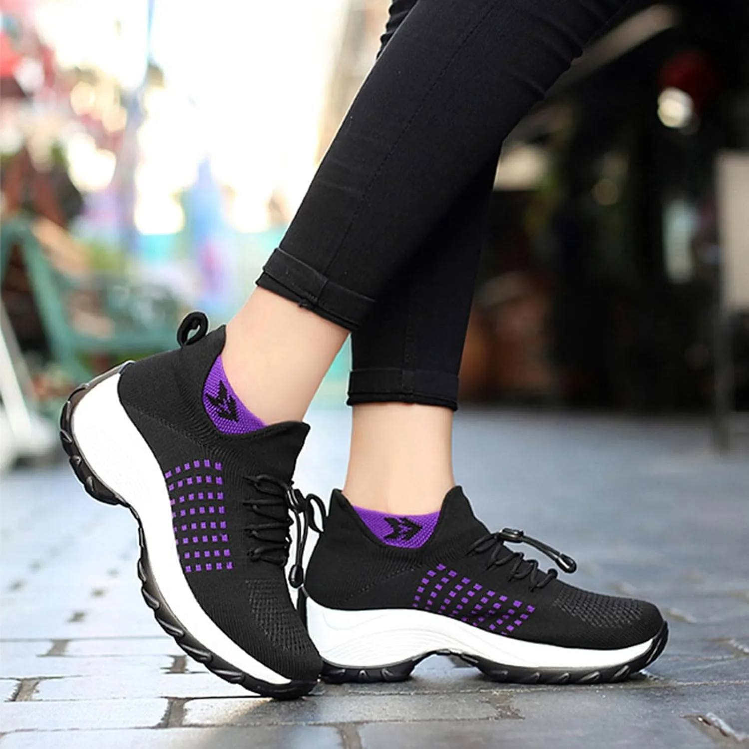 Mens Platform Sneakers Air Cushion for Day Walking, Orthopedic Stretch Breathable, Thick Rocker Bottom for Men Women