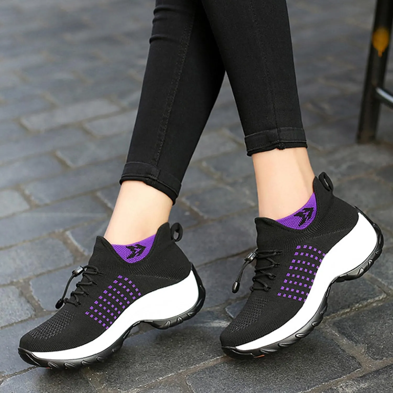 Mens Platform Sneakers Air Cushion for Day Walking, Orthopedic Stretch Breathable, Thick Rocker Bottom for Men Women