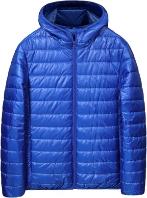 Men's Puffer Jacket Lightweight Packable Down Coat Zip up Quilted Hooded Jacket Warm Padded Jackets Thermal Winter Coat
