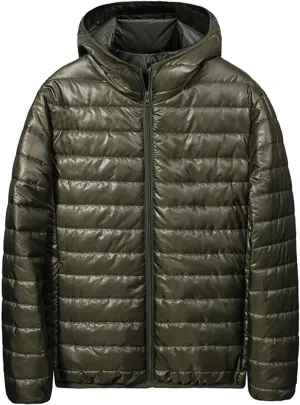 Men's Puffer Jacket Lightweight Packable Down Coat Zip up Quilted Hooded Jacket Warm Padded Jackets Thermal Winter Coat