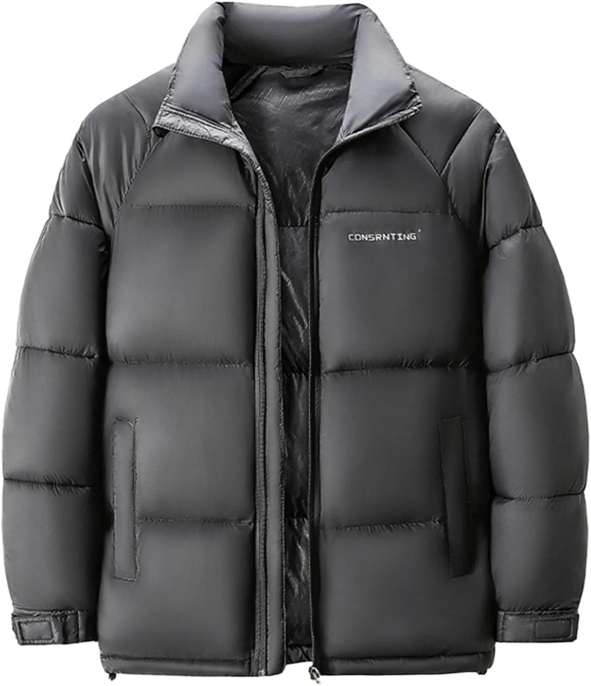 Men's Puffer Jacket Stand Collar Down Coats Winter Warm Cotton Padded Bubble Coat with Pockets