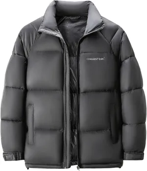 Men's Puffer Jacket Stand Collar Down Coats Winter Warm Cotton Padded Bubble Coat with Pockets
