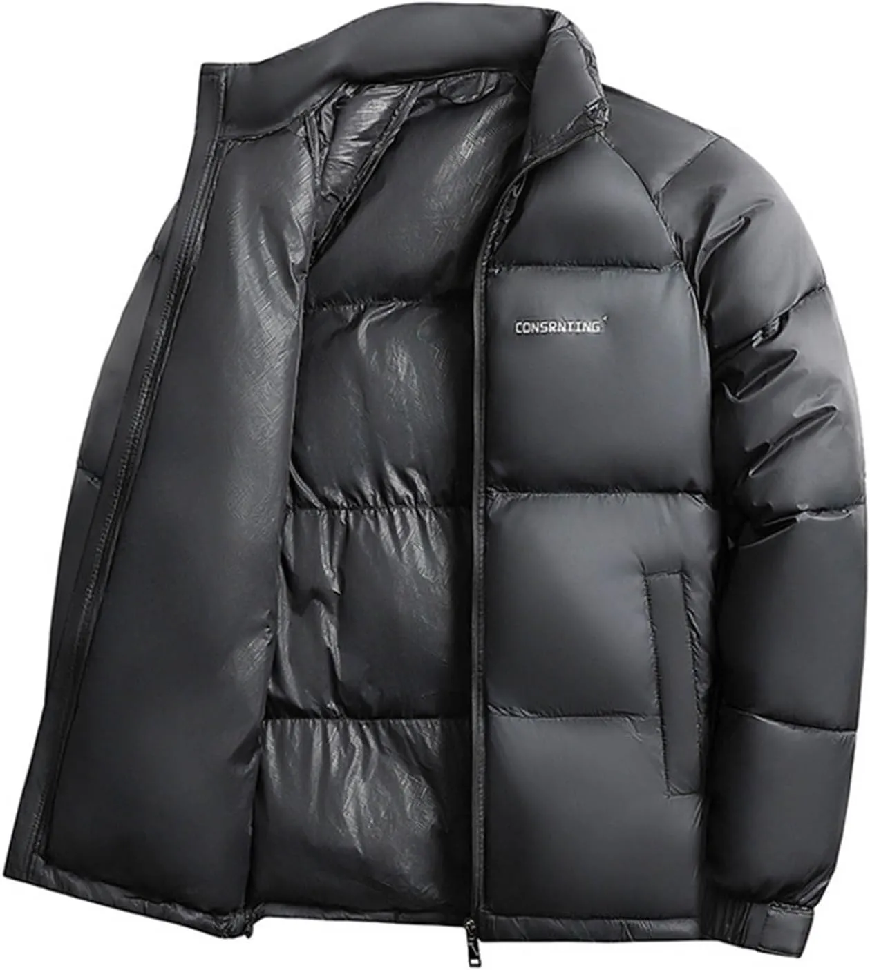 Men's Puffer Jacket Stand Collar Down Coats Winter Warm Cotton Padded Bubble Coat with Pockets