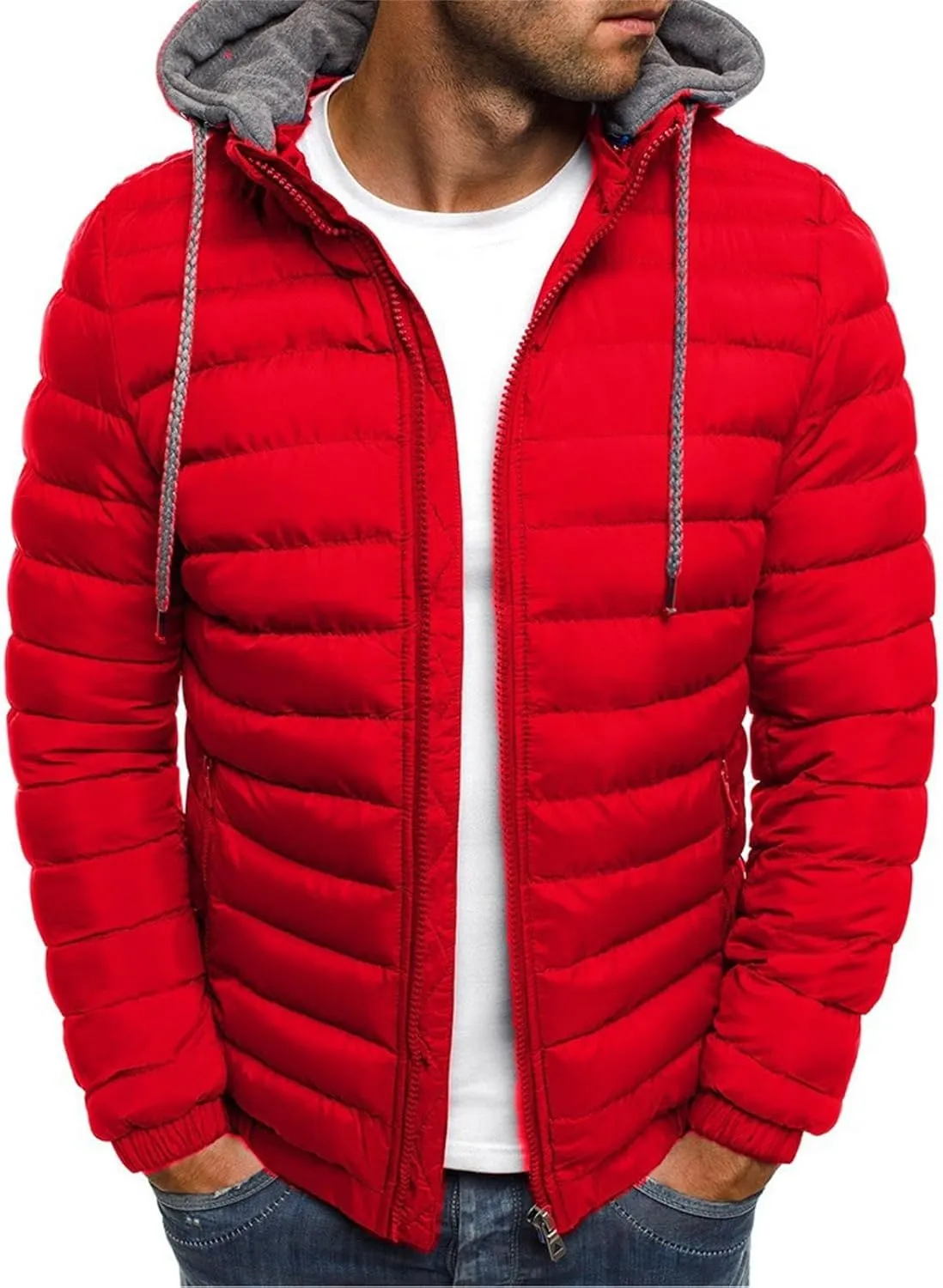 Men's Puffer Jacket Water-Resistant Hooded Winter Coats Quilted Lightweight Packable Coat Down Alternative Jacket 2024