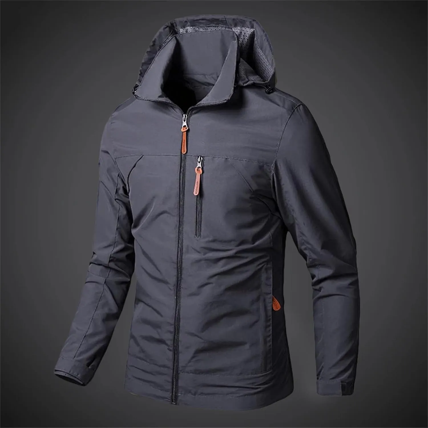 Mens Rain Jackets Zip Up Waterproof Windbreakers Loose Hooded Coats Fashion Lapel Casual Clothes with Pocket