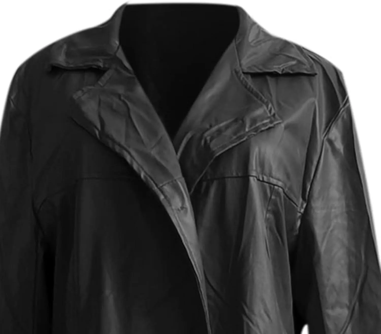 Mens Retro Black Leather Jacket Long Steampunk Trench Coat German Faux Leather Coat Military Officer Uniform Overcoat