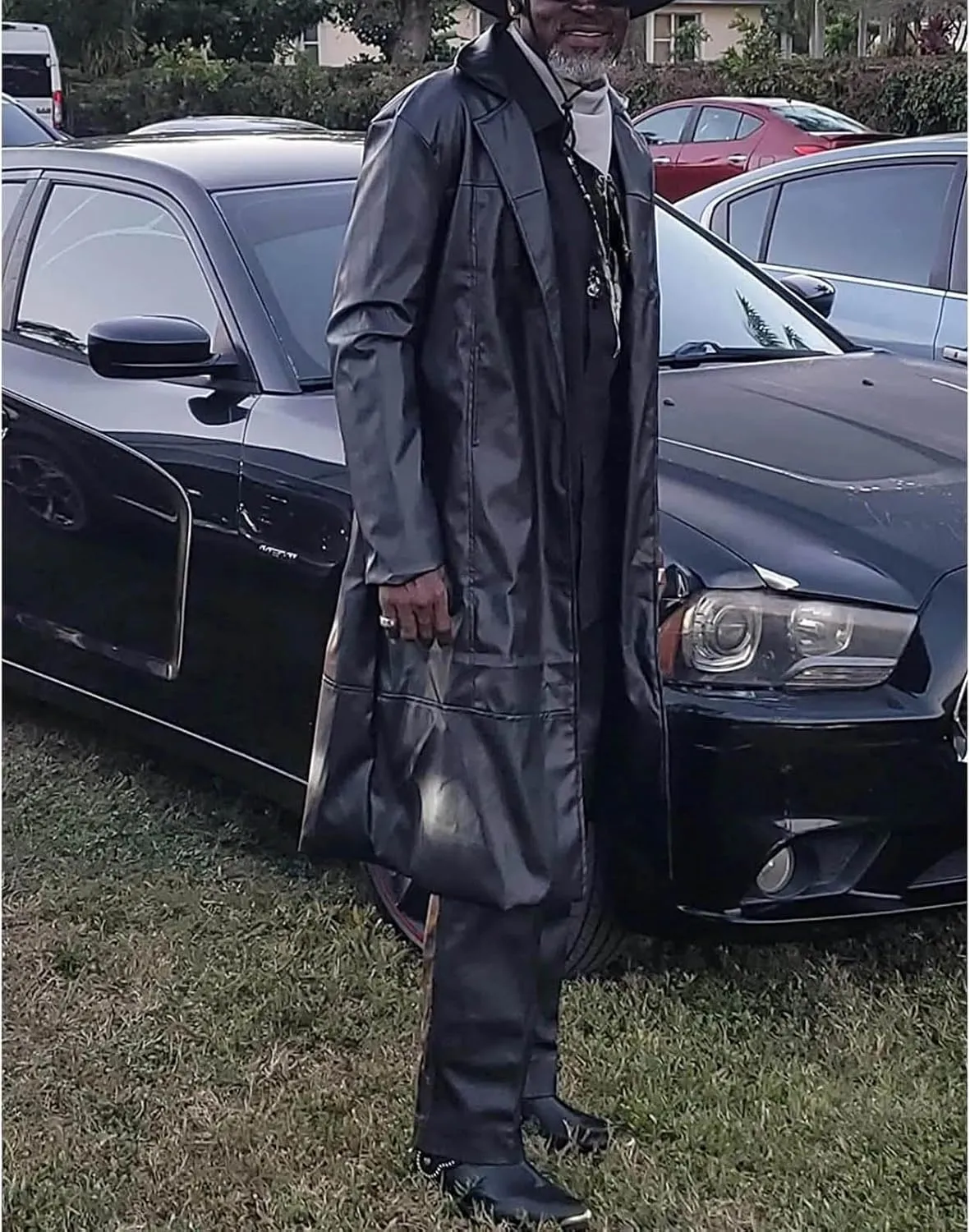 Mens Retro Black Leather Jacket Long Steampunk Trench Coat German Faux Leather Coat Military Officer Uniform Overcoat