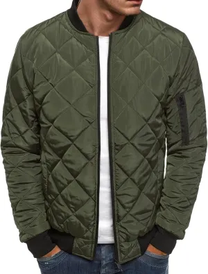 Men's Rhombic Cotton-Padded Jacket Solid Color Loose Jacket Arm Zipper Coat Warm Autumn Winter