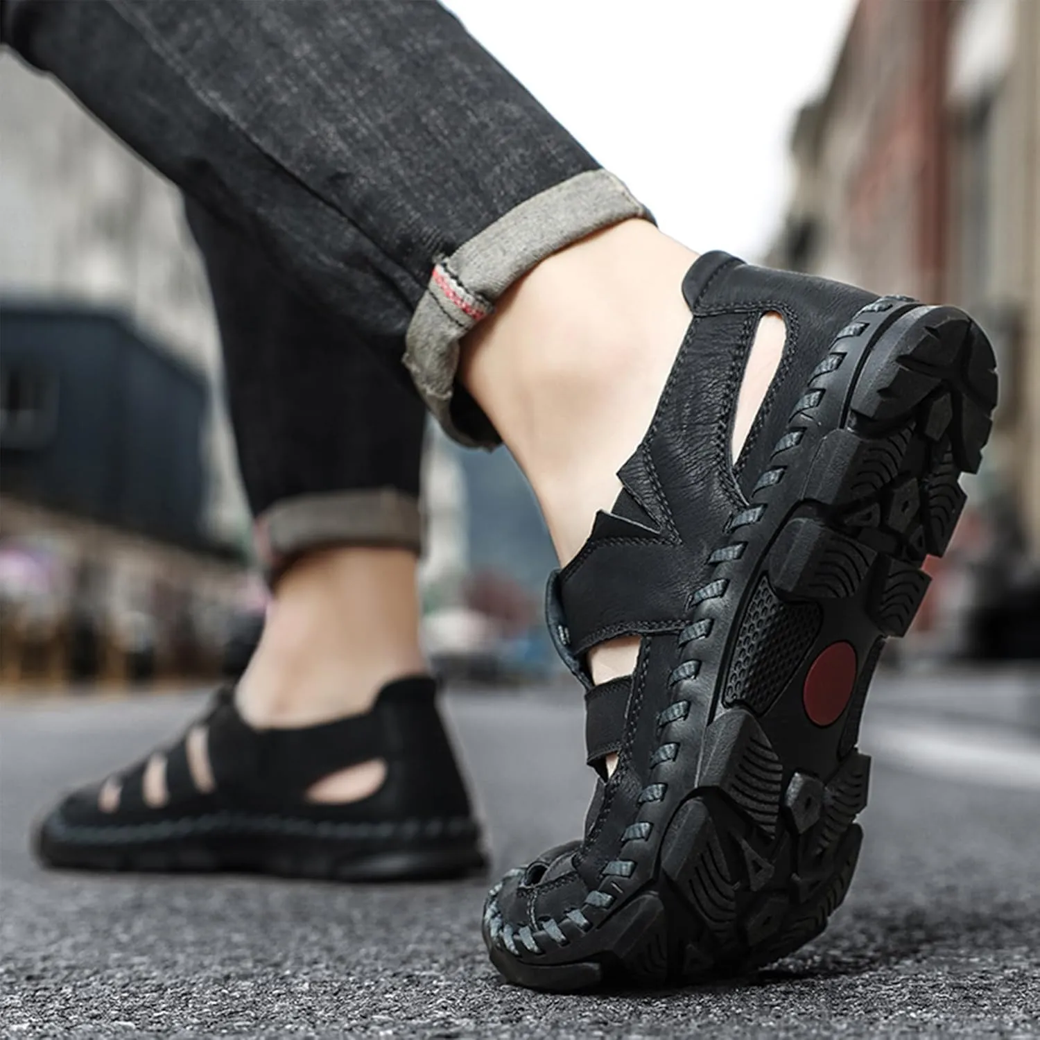 Mens Slides Cushion Sport Sandals Arch Support Adjustable Closed Toe Summer Slippers Slip on Outdoor Beach Water Shoes