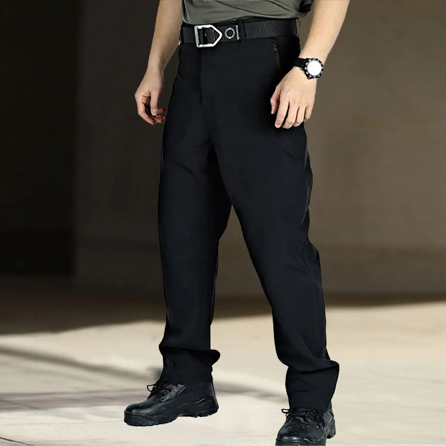 Men's Sweatpants Open Bottom Relaxed Fit Stretch Waist Work Pants Lightweight Straight Leg Casual Slacks Trousers with Pocket
