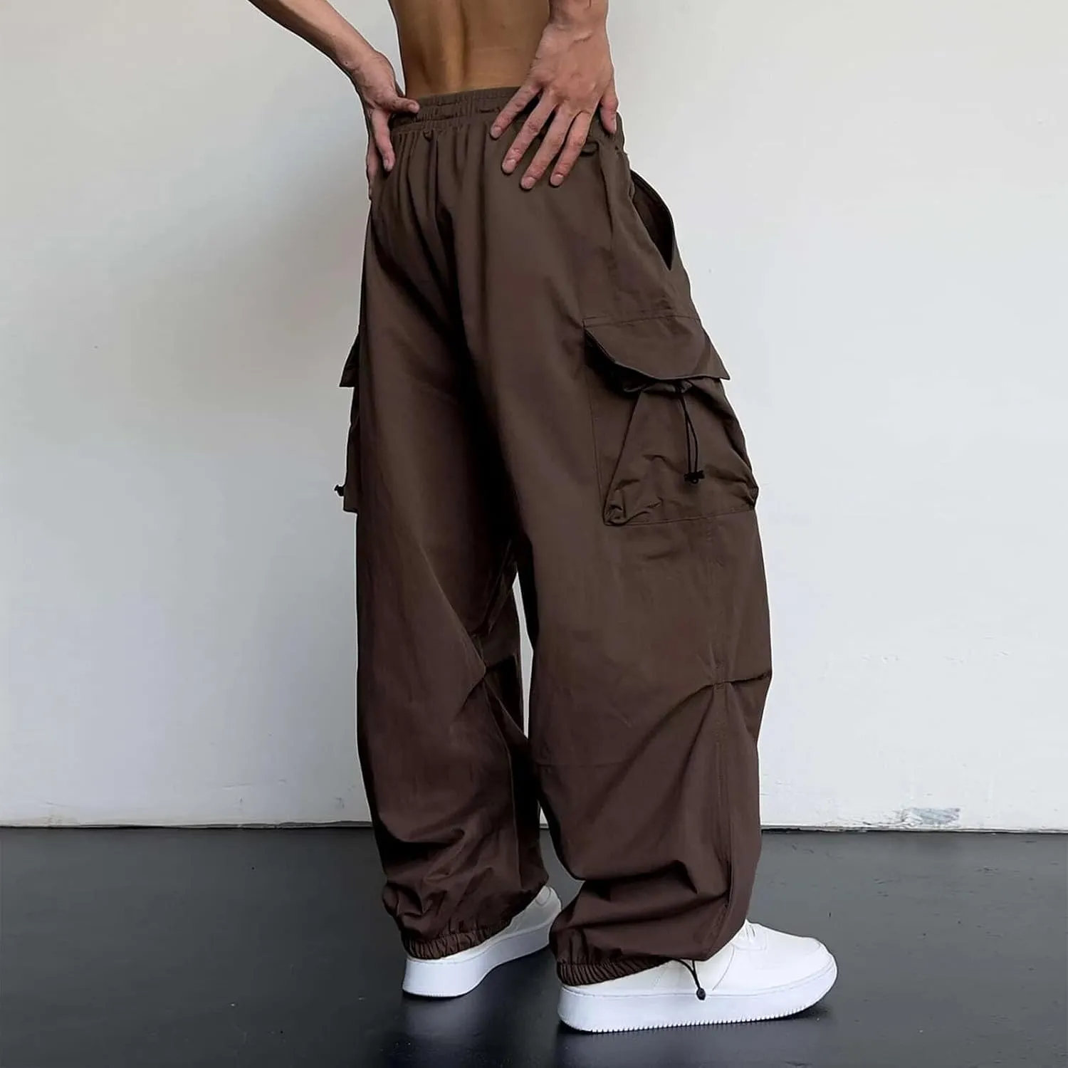 Mens Sweatpants with Pockets Wide Leg Baggy Elastic Waist Parachute Pants Lightweight Drawstring Comfy Casual Cargo Joggers