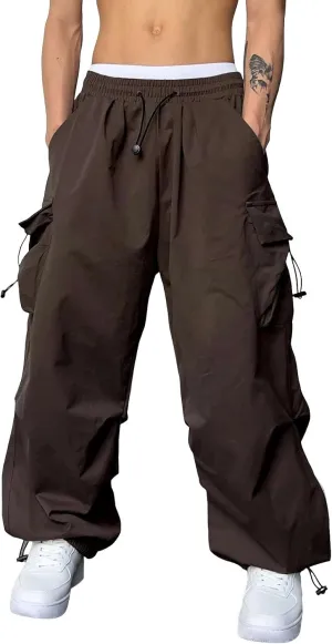 Mens Sweatpants with Pockets Wide Leg Baggy Elastic Waist Parachute Pants Lightweight Drawstring Comfy Casual Cargo Joggers