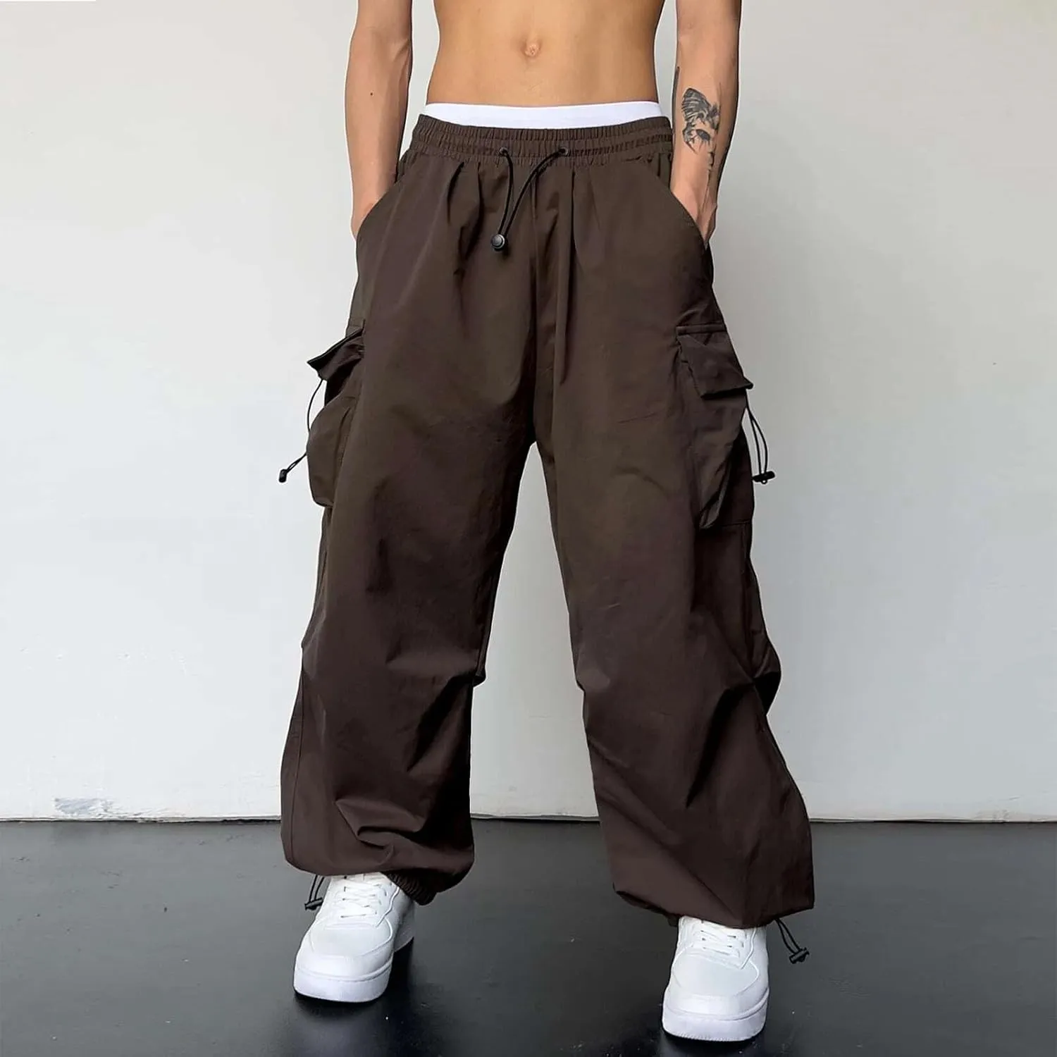 Mens Sweatpants with Pockets Wide Leg Baggy Elastic Waist Parachute Pants Lightweight Drawstring Comfy Casual Cargo Joggers