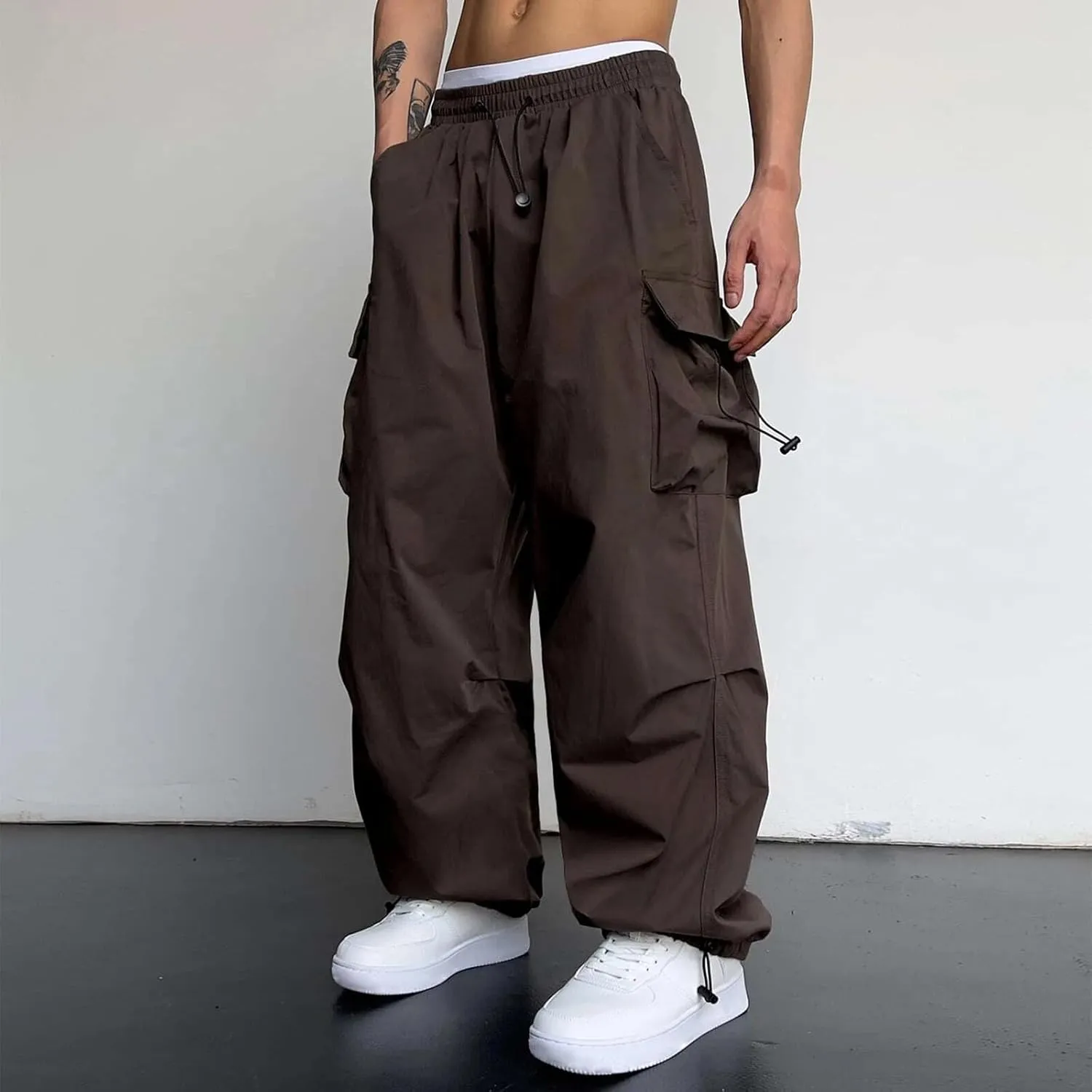Mens Sweatpants with Pockets Wide Leg Baggy Elastic Waist Parachute Pants Lightweight Drawstring Comfy Casual Cargo Joggers