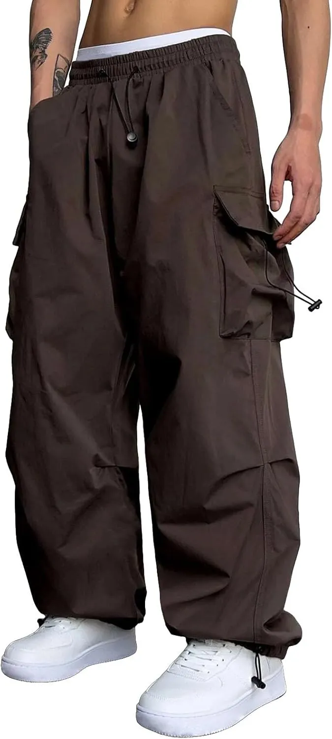 Mens Sweatpants with Pockets Wide Leg Baggy Elastic Waist Parachute Pants Lightweight Drawstring Comfy Casual Cargo Joggers