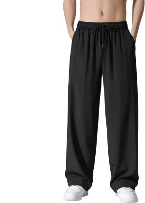 Mens Wide Leg Sweatpants Baggy Elastic Waist Drawstring Joggers Lightweight Plus Size Hiking Athletic Pants Casual Trousers