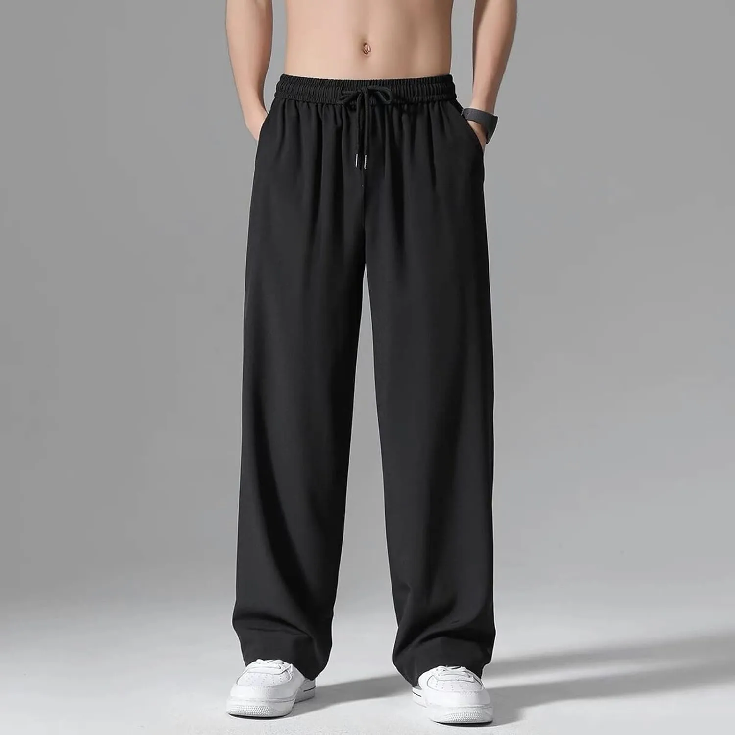 Mens Wide Leg Sweatpants Baggy Elastic Waist Drawstring Joggers Lightweight Plus Size Hiking Athletic Pants Casual Trousers