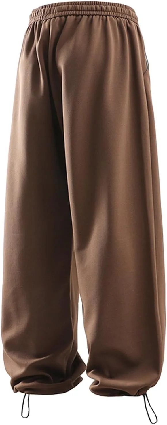 Mens Wide Leg Sweatpants Relaxed Fit Elastic Waist Drawstring Joggers Solid Straight Casual Hip Hop Pants Streetwear Trousers