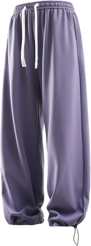 Mens Wide Leg Sweatpants Relaxed Fit Elastic Waist Drawstring Joggers Solid Straight Casual Hip Hop Pants Streetwear Trousers