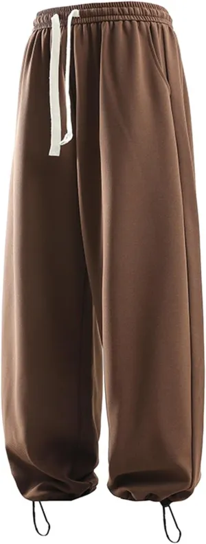 Mens Wide Leg Sweatpants Relaxed Fit Elastic Waist Drawstring Joggers Solid Straight Casual Hip Hop Pants Streetwear Trousers