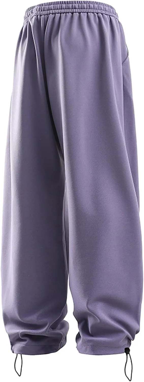 Mens Wide Leg Sweatpants Relaxed Fit Elastic Waist Drawstring Joggers Solid Straight Casual Hip Hop Pants Streetwear Trousers