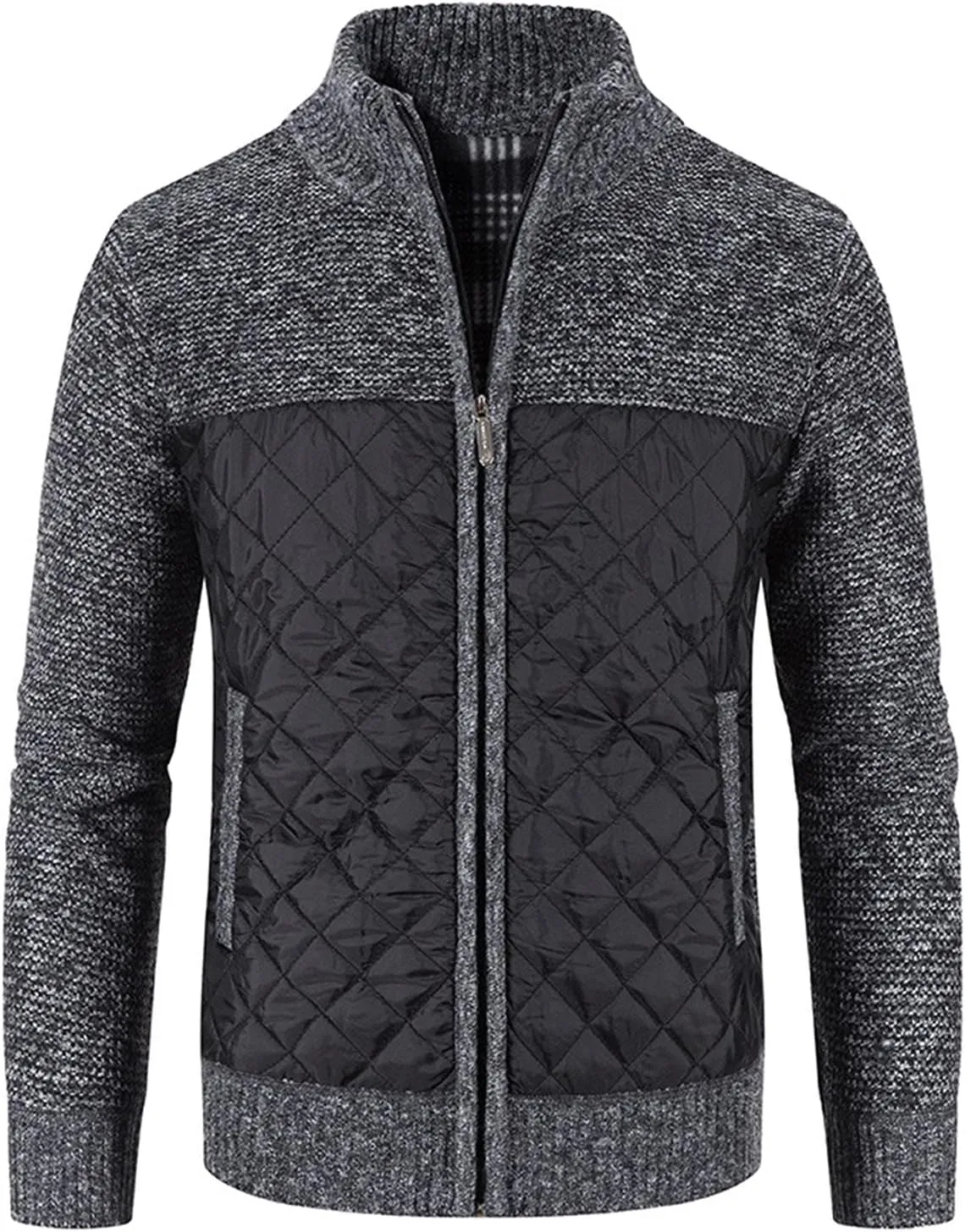 Men's Winter Casual Cardigan Cotton-padded Jacket Stand Collar Knitted Splice Sweater Coat for Coats Men