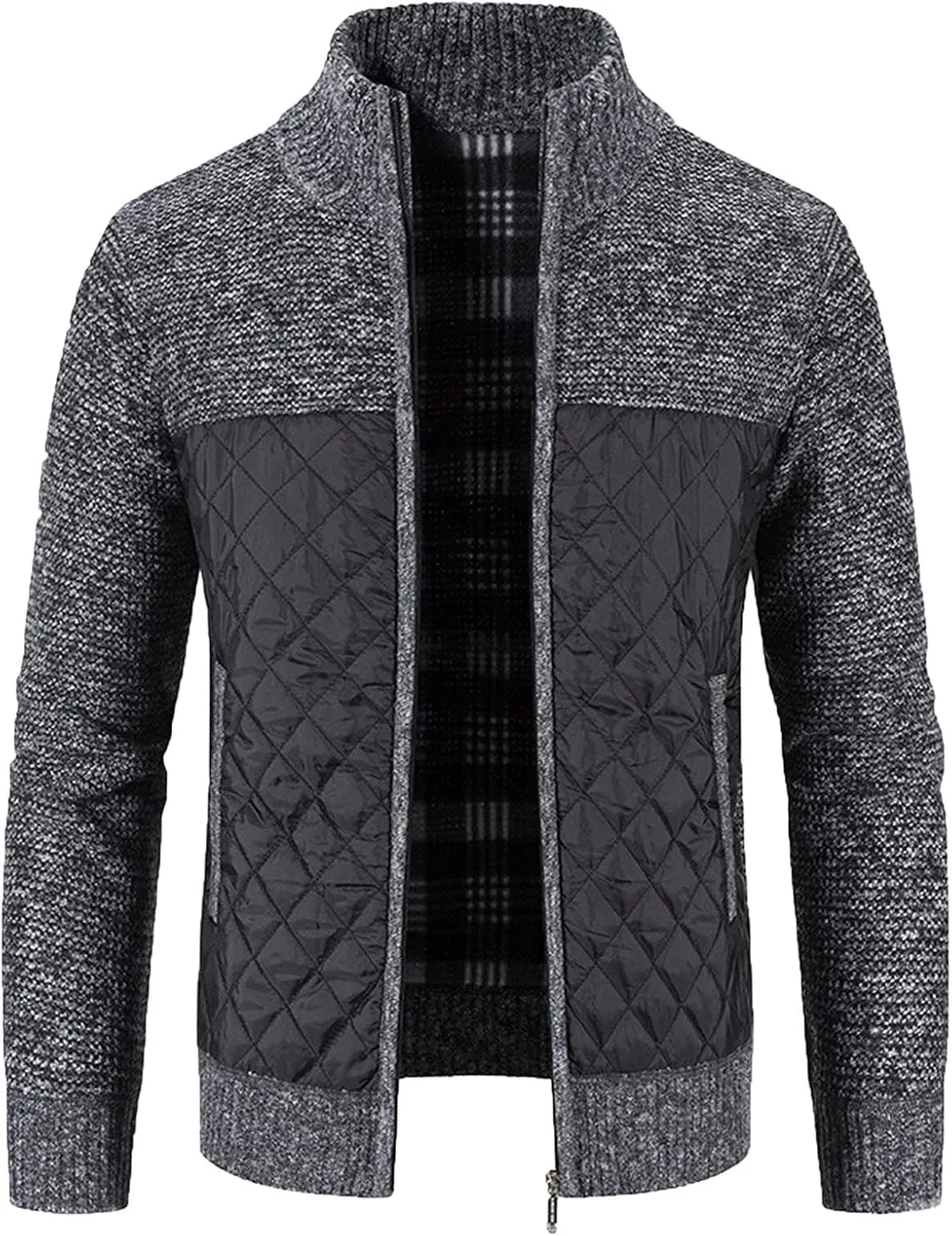 Men's Winter Casual Cardigan Cotton-padded Jacket Stand Collar Knitted Splice Sweater Coat for Coats Men