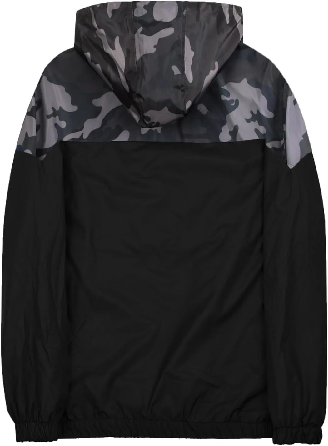Mens Zip Up Jackets Hooded Waterproof Retro Windbreakers Loose Coats Fashion Lapel Color Block Clothes with Pocket