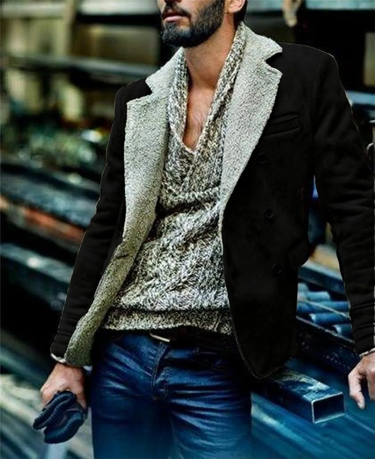 Mens Zip Up Jackets Long Sleeves Lapel Windbreakers with Pocket Loose Coats Fashion Thicken Clothes Winter