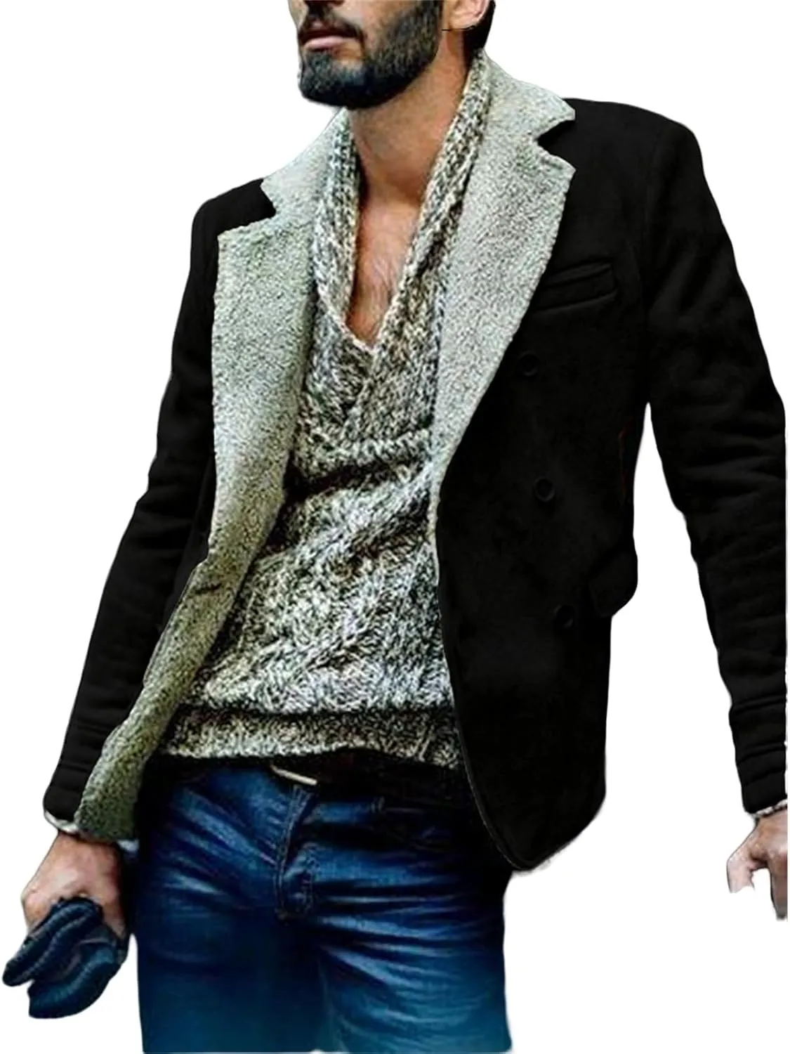 Mens Zip Up Jackets Long Sleeves Lapel Windbreakers with Pocket Loose Coats Fashion Thicken Clothes Winter