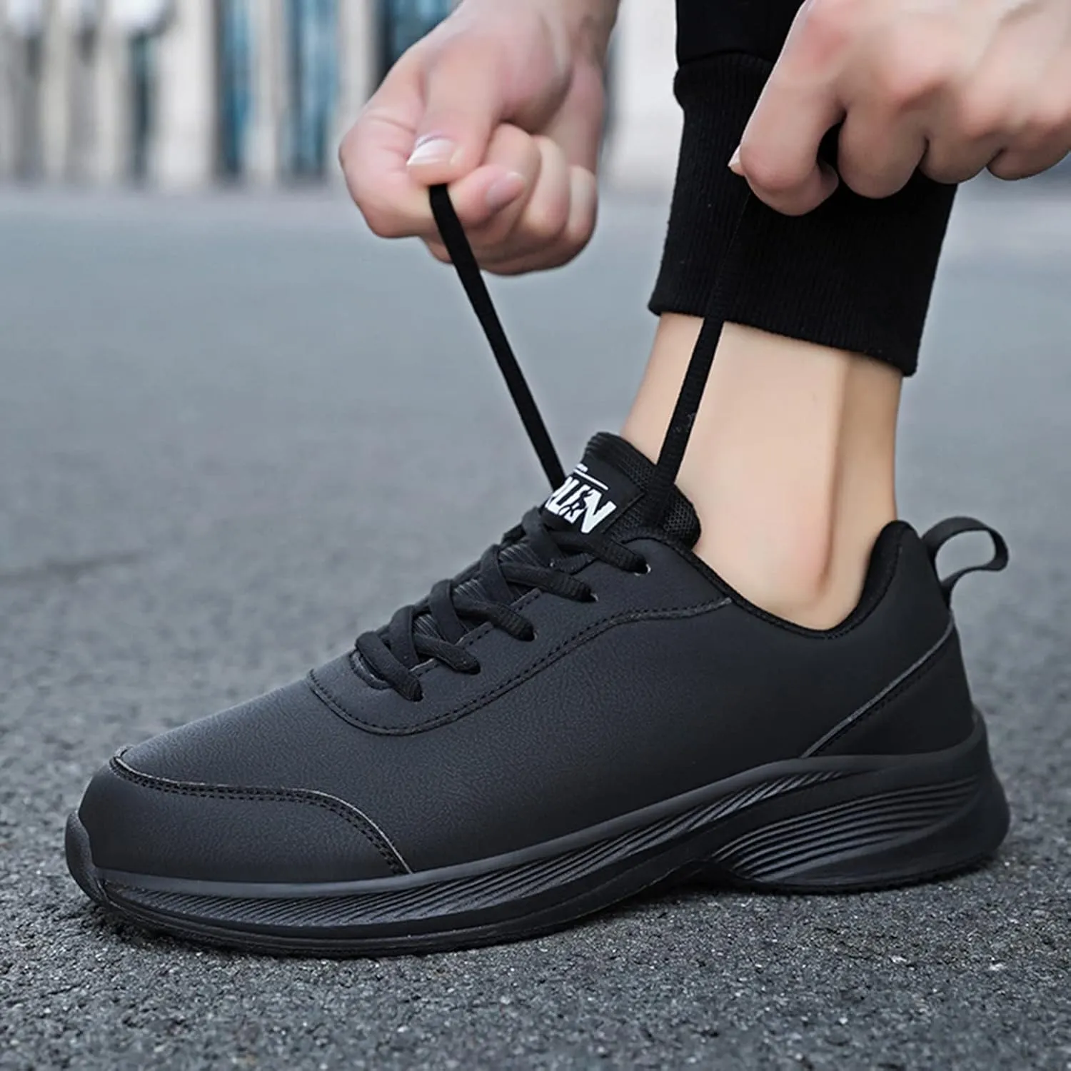MensCasual Leather Laace Up Solid Color Casual Fashion Simple Shoes Running Shoes Sneaker Storage for Men