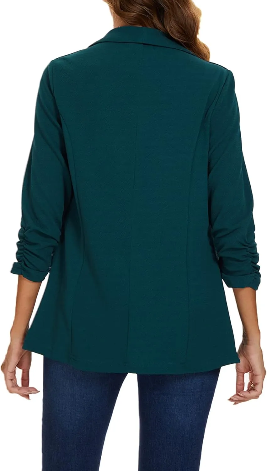 MINTLIMIT Womens Open Front Casual Blazer 3/4 Ruched Sleeve Shawl Lapel Business Work Blazers Jackets with Pockets