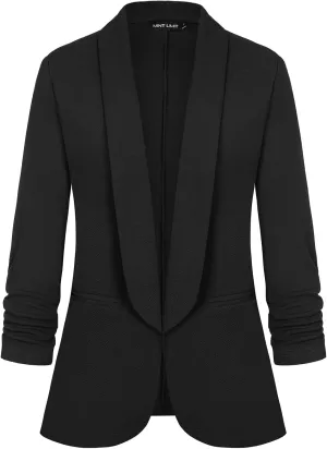 MINTLIMIT Womens Open Front Casual Blazer 3/4 Ruched Sleeve Shawl Lapel Business Work Blazers Jackets with Pockets