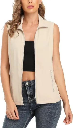 MISS MOLY Vests For Women Casual Lightweight Full-Zip Military Vest Golf Sleeveless Jacket with Pockets