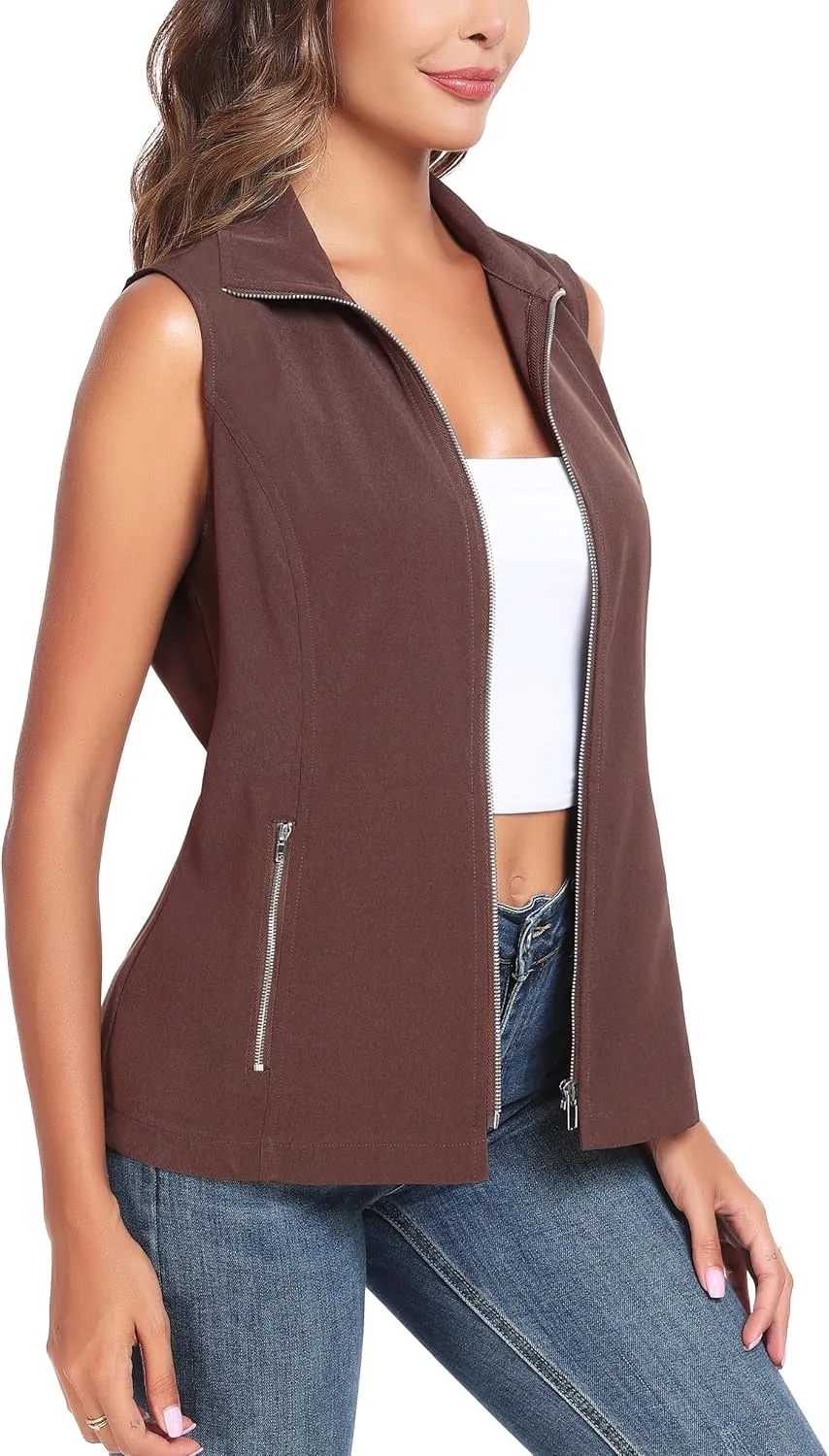 MISS MOLY Vests For Women Casual Lightweight Full-Zip Military Vest Golf Sleeveless Jacket with Pockets