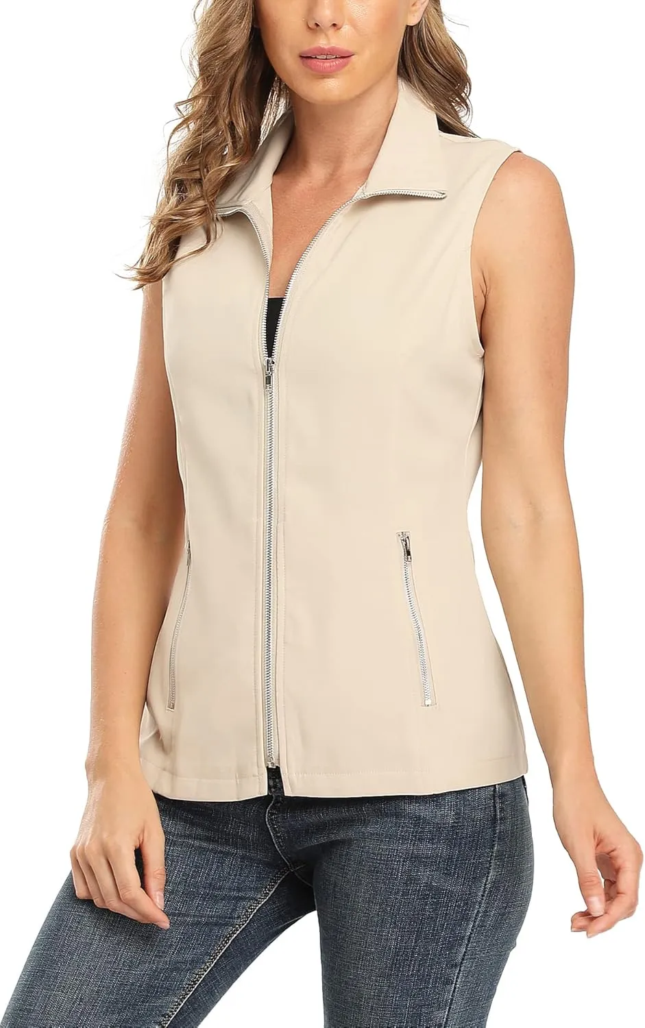 MISS MOLY Vests For Women Casual Lightweight Full-Zip Military Vest Golf Sleeveless Jacket with Pockets