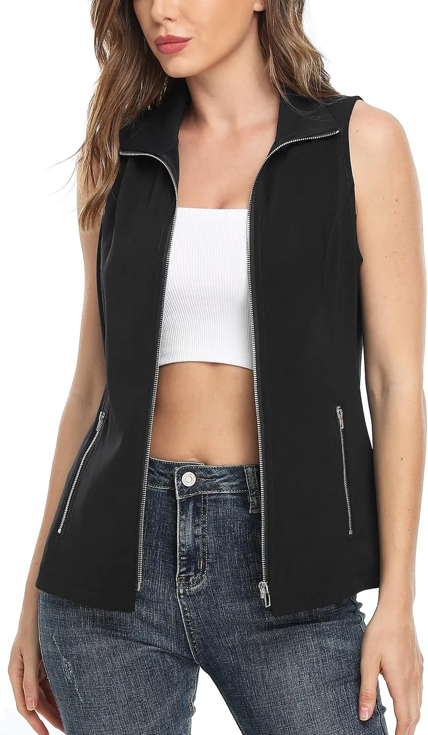 MISS MOLY Vests For Women Casual Lightweight Full-Zip Military Vest Golf Sleeveless Jacket with Pockets