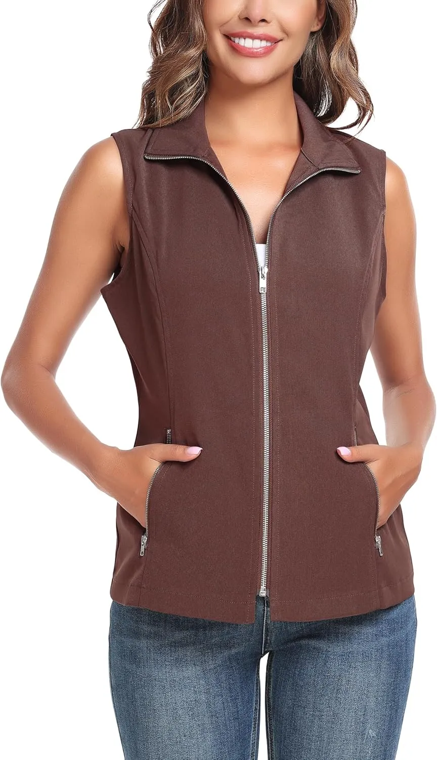 MISS MOLY Vests For Women Casual Lightweight Full-Zip Military Vest Golf Sleeveless Jacket with Pockets