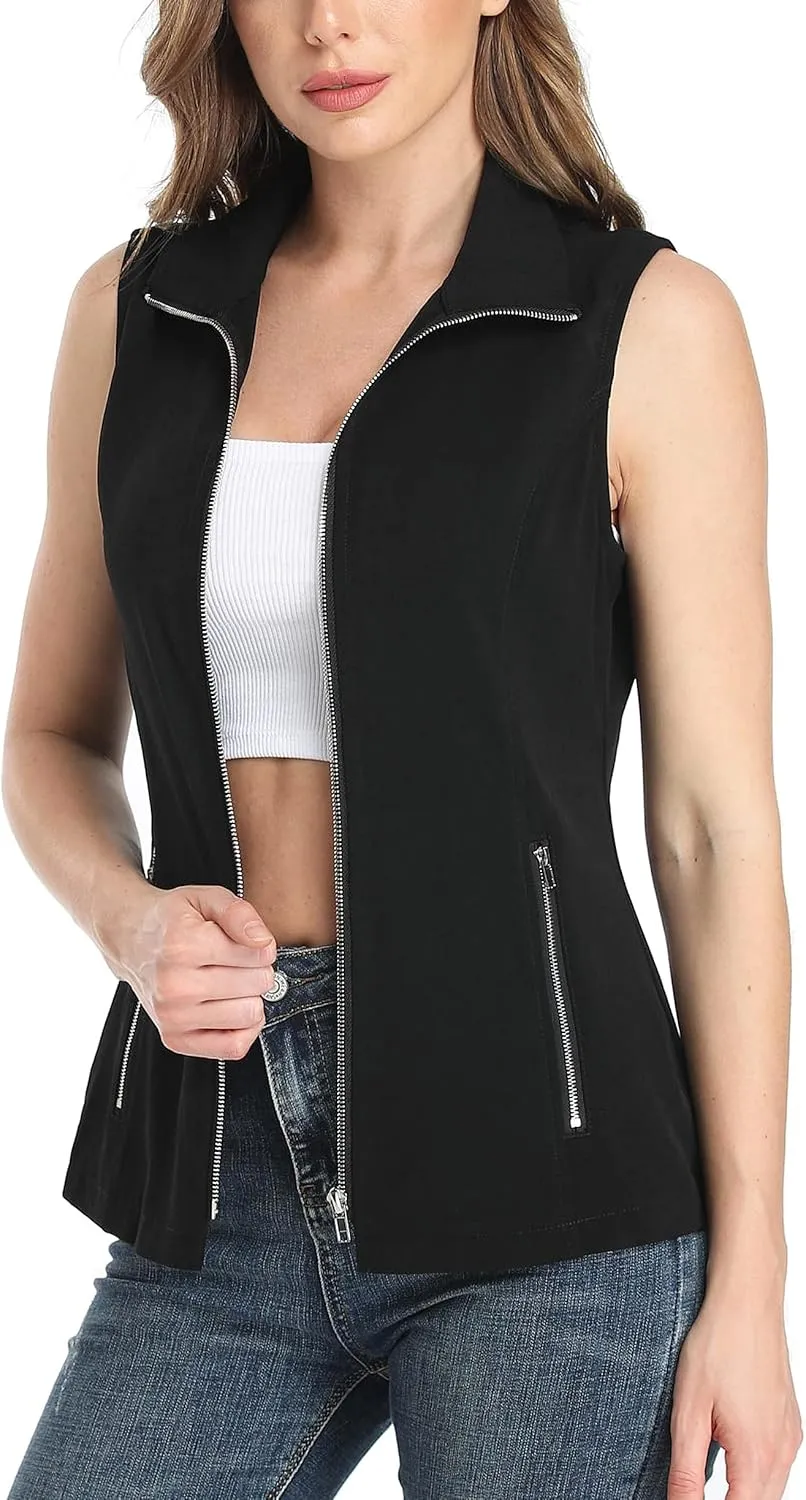 MISS MOLY Vests For Women Casual Lightweight Full-Zip Military Vest Golf Sleeveless Jacket with Pockets