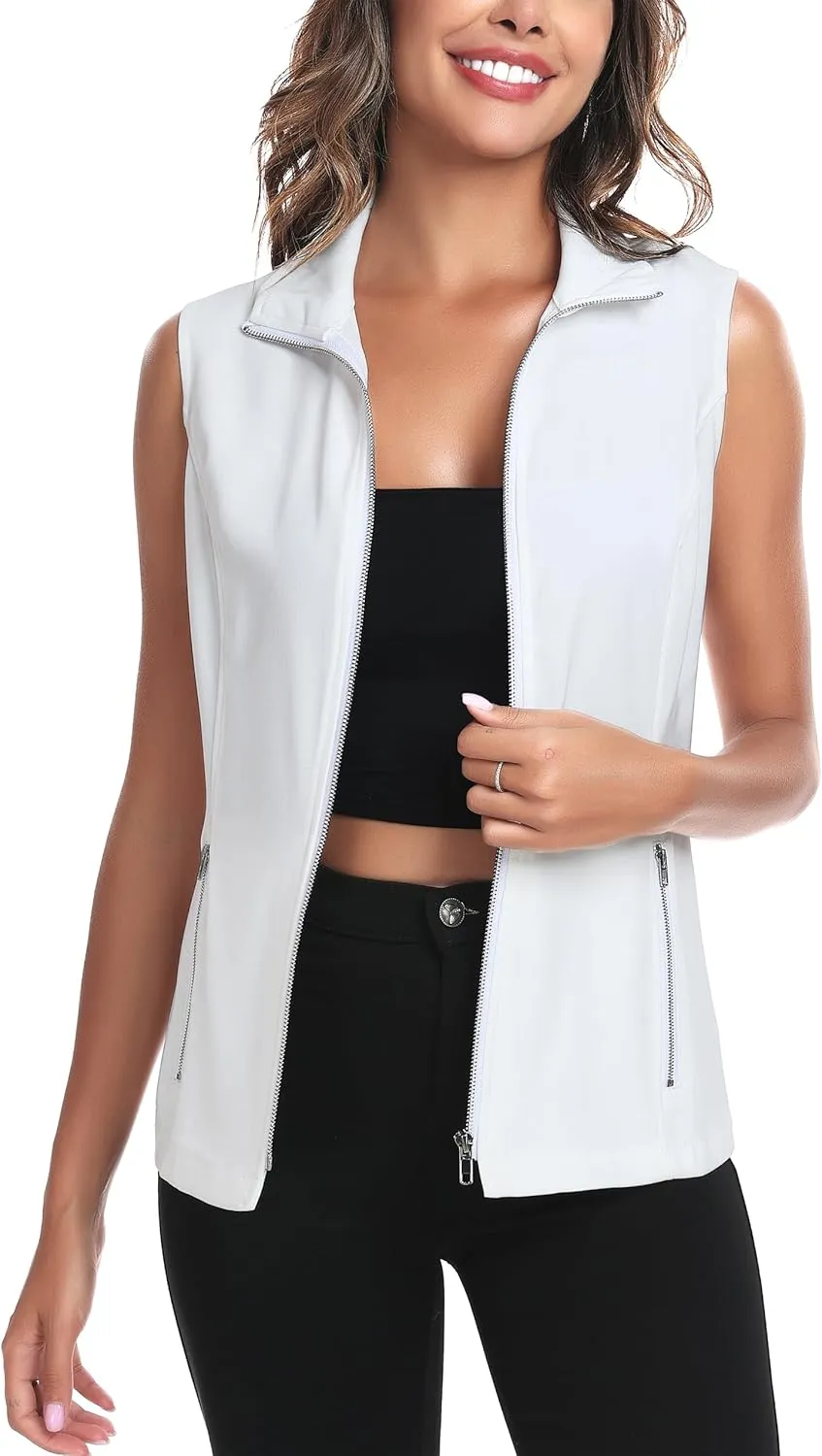 MISS MOLY Vests For Women Casual Lightweight Full-Zip Military Vest Golf Sleeveless Jacket with Pockets