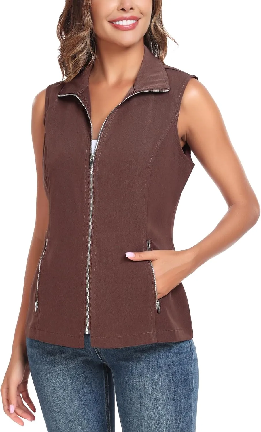 MISS MOLY Vests For Women Casual Lightweight Full-Zip Military Vest Golf Sleeveless Jacket with Pockets
