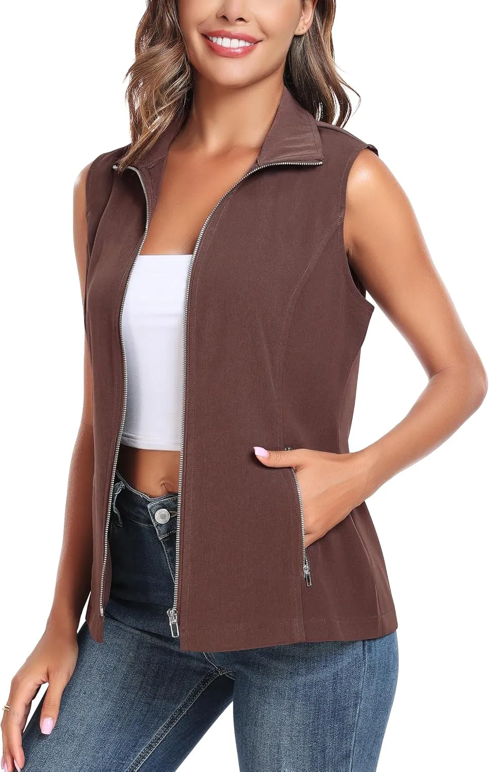 MISS MOLY Vests For Women Casual Lightweight Full-Zip Military Vest Golf Sleeveless Jacket with Pockets