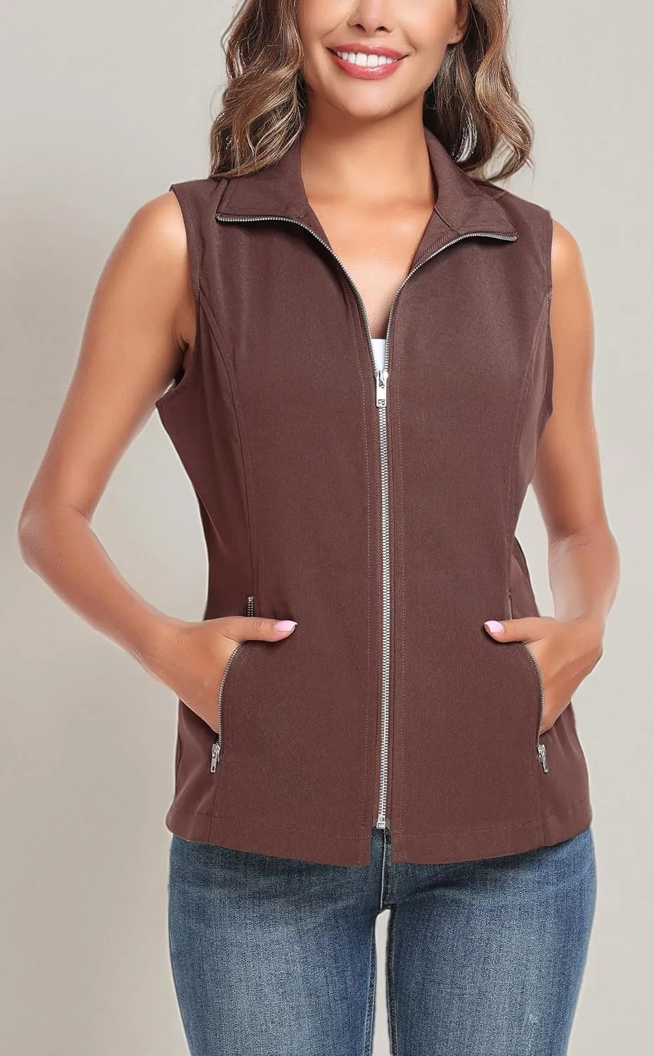 MISS MOLY Vests For Women Casual Lightweight Full-Zip Military Vest Golf Sleeveless Jacket with Pockets
