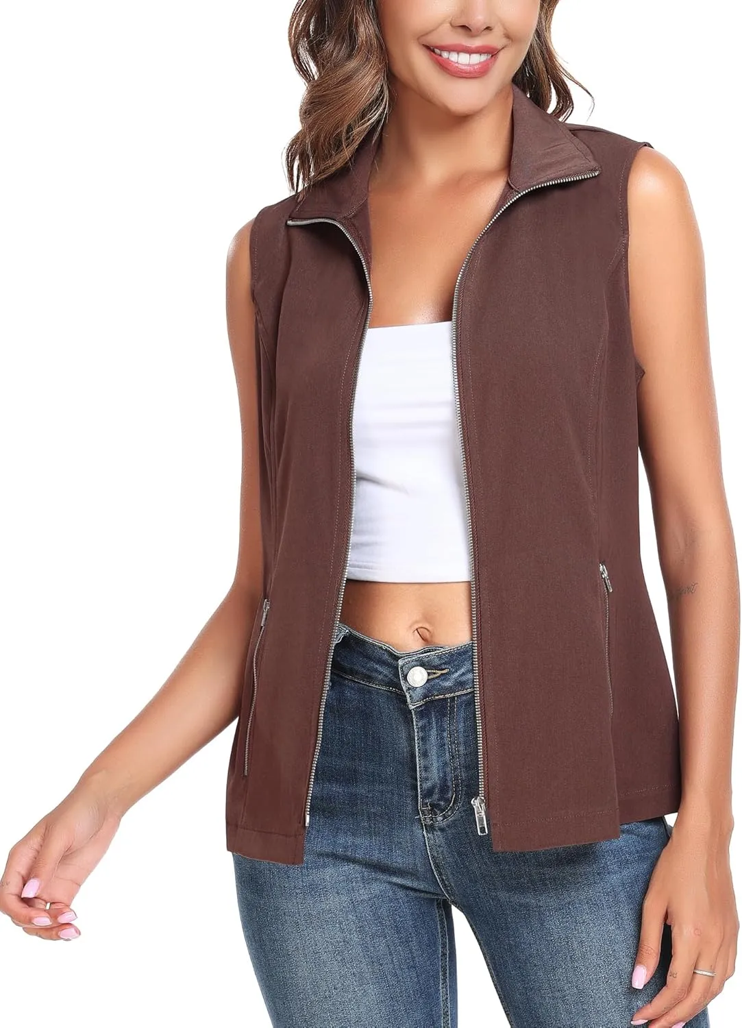 MISS MOLY Vests For Women Casual Lightweight Full-Zip Military Vest Golf Sleeveless Jacket with Pockets