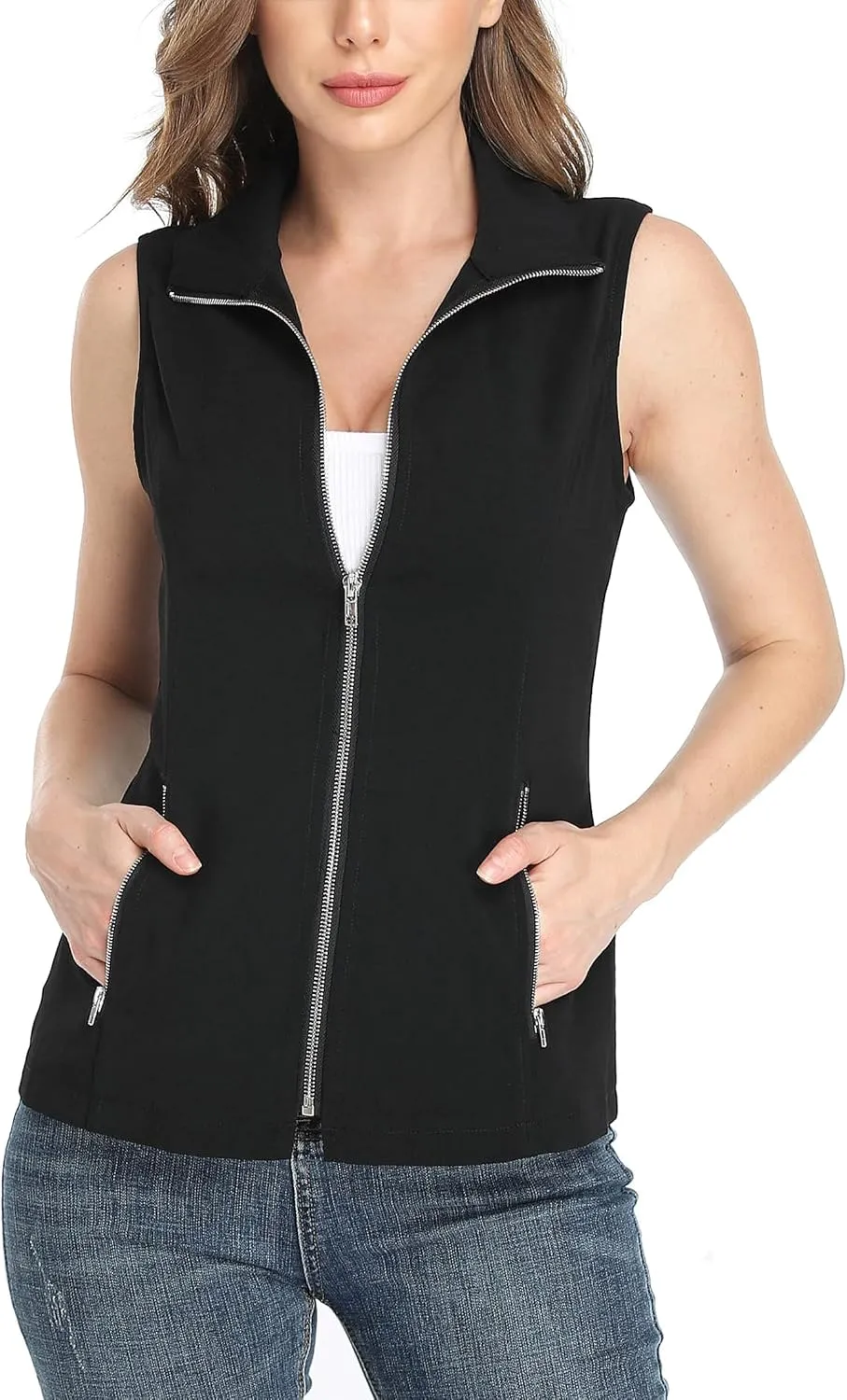 MISS MOLY Vests For Women Casual Lightweight Full-Zip Military Vest Golf Sleeveless Jacket with Pockets