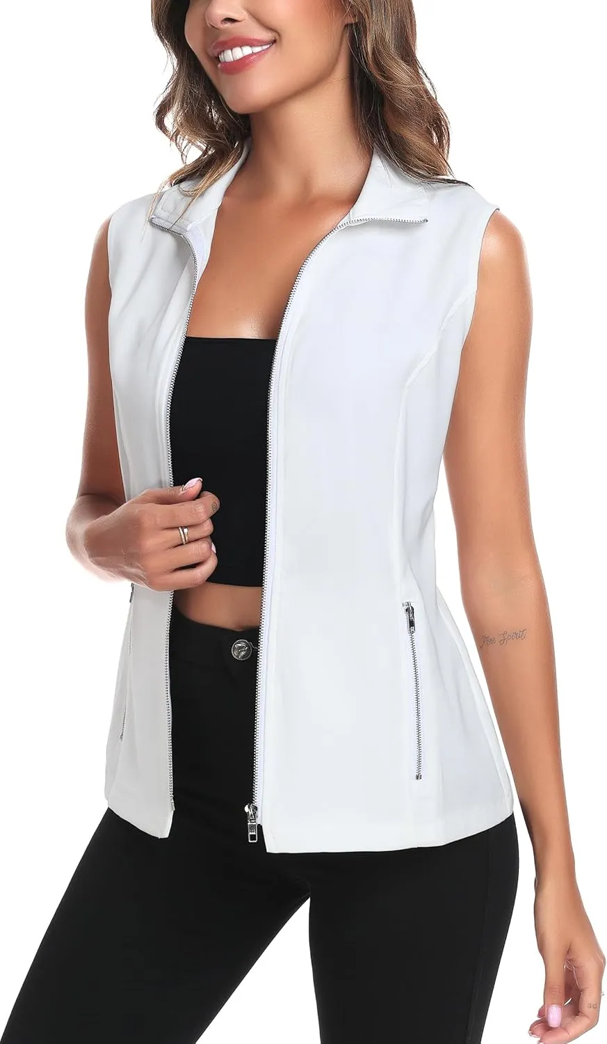 MISS MOLY Vests For Women Casual Lightweight Full-Zip Military Vest Golf Sleeveless Jacket with Pockets